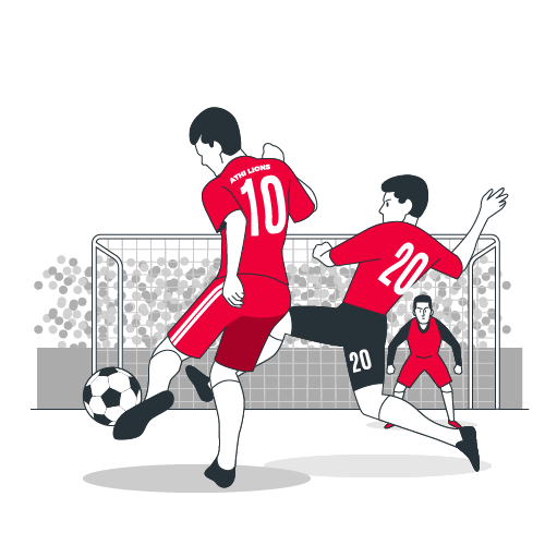 illustration of young footballers running fore the ball